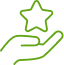 Icône main offrant étoile : Qualité & Récompense Icône verte stylisée représentant une main ouverte offrant ou présentant une étoile à cinq branches, symbolisant la qualité ou la récompense.